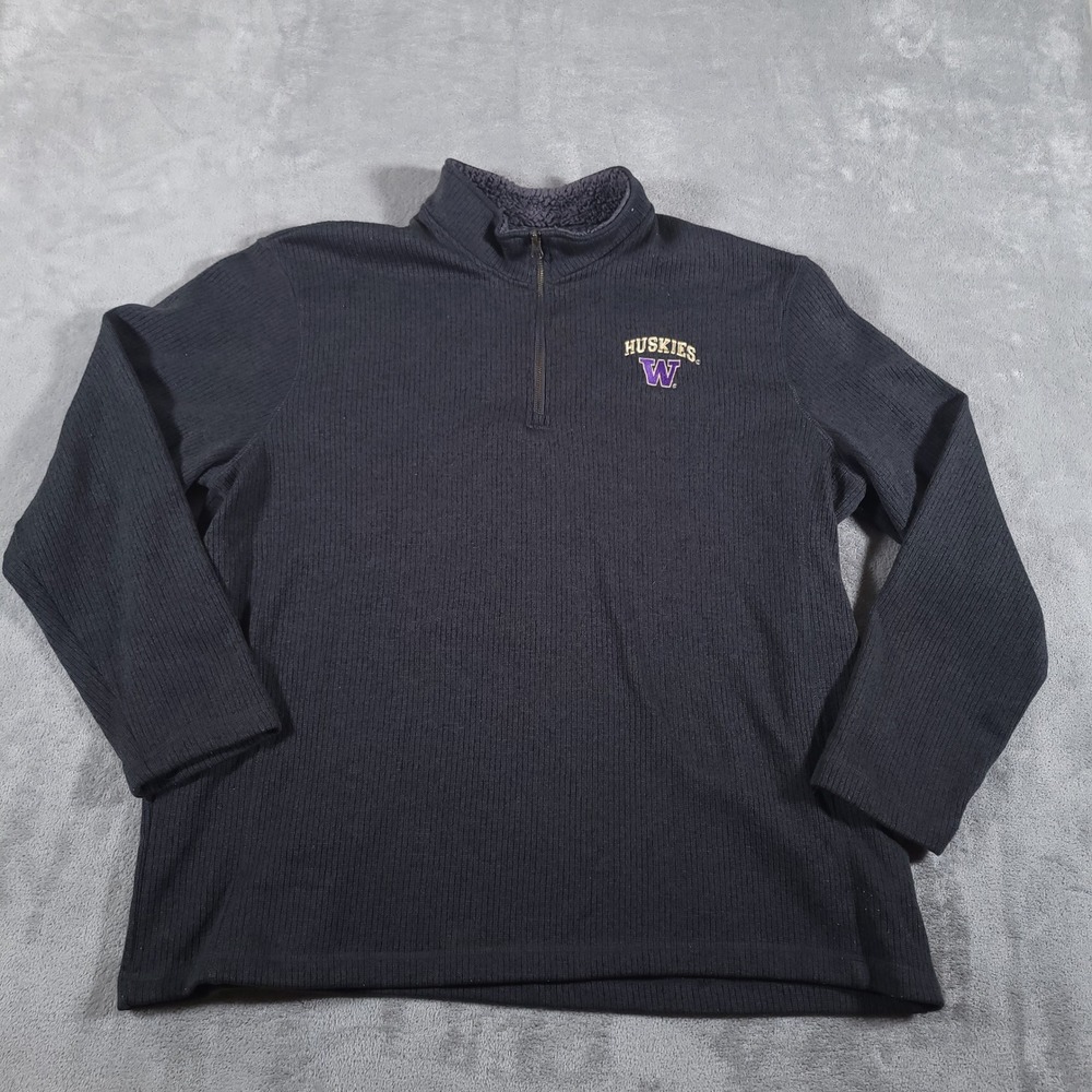 Champion Elite Sweater Mens XXL Washington Huskies 1/4 Zip Ribbed Pullover